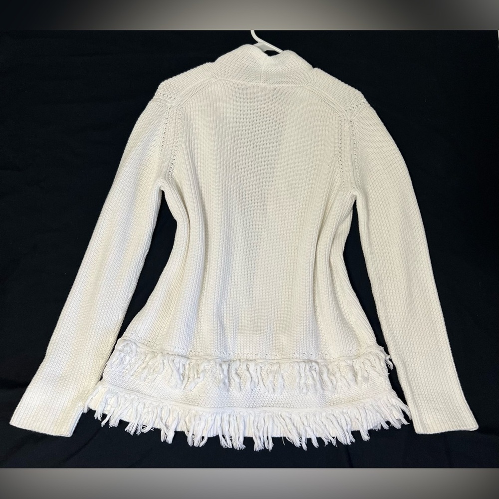 Lilly Pulitzer XL Ivory Cotton Knit Open Front Cardigan Fringe Hem Sweater BoHo - Picture 2 of 8